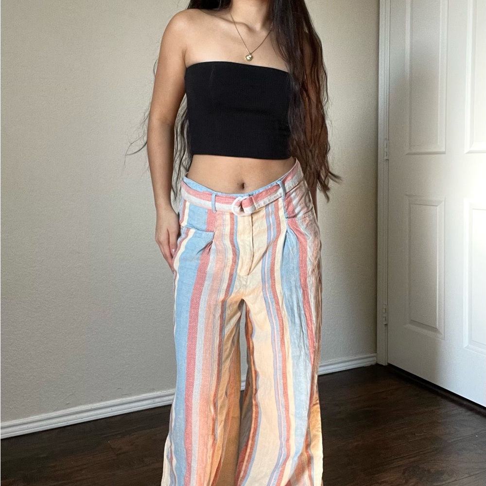 Anthropologie Wide-Leg Striped Linen Pants